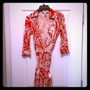 DvF Vintage red and white striped wrap dress